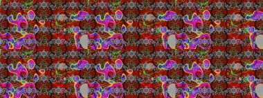 Raster illüstrasyonu. Gri ve kırmızı renklerde. 3D çiçekler, çizim.