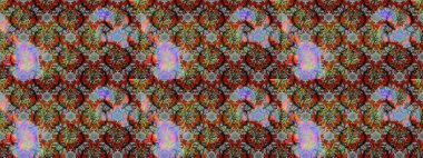 Raster illüstrasyonu. Gri ve kahverengi renkli çiçekler. Asya tekstil tarzında. Raster illüstrasyonu. Çiçek desenini çiz.