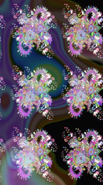 Raster düz çiçek çizim deseni. Hediye ambalaj kağıdı, tebrik kartları, posterler ve pankart tasarımı. Mor ve mavi renkte çiçekler.