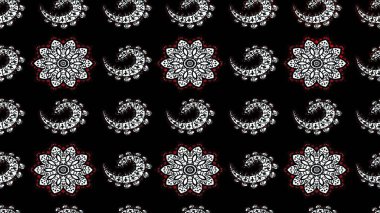 Çiçek desenli çizim. Asya tekstil tarzında. Siyah ve gri renkli çiçekler. Raster illüstrasyonu. Raster illüstrasyonu.