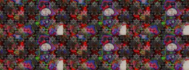 Siyah ve gri renkte yaprakları olan yabani çiçekler. Eskiz arkaplan modeli. Raster illüstrasyonu. Suluboya, elle çizilmiş.