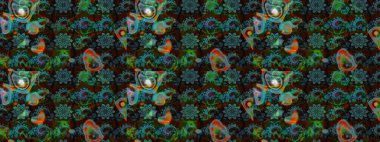 Robot resim tarzı mavi ve kahverengi renkler. Şirin karalamalı çiçek desenli çizim. Raster illüstrasyonu. El yapımı çiçek ve bitki koleksiyonu. Raster illüstrasyonu.