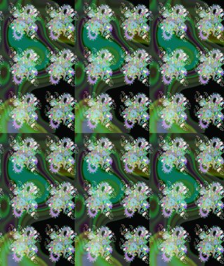 Tropik çiçekler. Yeşil ve gri renkli çiçekler. Gömlek çizimi Arkaplan Deseni.