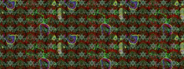 Raster illüstrasyonundaki çiçek desenli çizim. Suluboya tarzında yeşil ve gri renkte çiçekler.