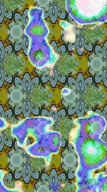 Renkli Bahar Teması eskiz kalıbı. Sevimli çiçek raster deseni. Düz Çiçek Elementleri Tasarımı. Yeşil ve mavi renkte çiçekler.