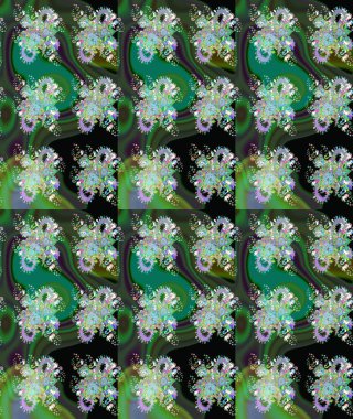 Tropik çiçekler. Yeşil ve gri renkli çiçekler. Gömlek çizimi Arkaplan Deseni.