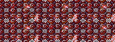 Raster illüstrasyonu. Çiçek desenli çizim. Kırmızı ve kahverengi renkte çiçekler. Raster illüstrasyonu. Asya tekstil tarzında.