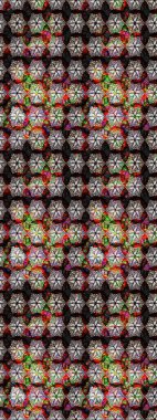 Retro textile design collection. 1950s-1960s motifs. Abstract sketch raster pattern with hand drawn floral elements. Silk scarf with blooming flowers. Black and brown on black and brown.