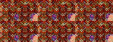 Modern çiçek arkaplanı. Moda baskıları için zarif bir şablon. Parlak renkli çiçekleri ve kahverengi ve kırmızı renkte yaprakları olan harika bir çiçek deseni. Halk stili.