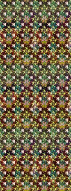 Raster illüstrasyonu. Kahverengi ve yeşil renkli Asya tekstili. Çiçek desenini çiz.