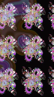 Çiçek. Taslak dekoratif arka plan, çiçek mandala. Raster illüstrasyonu. Siyah ve kahverengi renklerde.