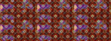 Hint süsü. Renkli süs kenarı. Kahverengi ve kırmızı renklerde. Çiçek duvar kağıdı. Raster illüstrasyonu. Çizim deseni.