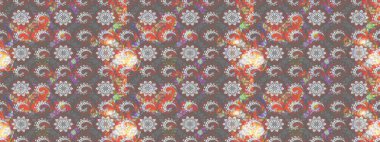 Düz Çiçek Elementleri Tasarımı. Renkli Bahar Teması eskiz kalıbı. Taslak desenli, modaya uygun kumaş deseni. Raster illüstrasyonu. Şirin çiçek elementleri..