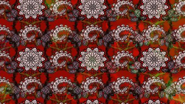 Renkli Bahar Teması eskiz kalıbı. Kahverengi ve kırmızı renkte çiçekler. Raster illüstrasyonundaki çiçek desenli çizim. Düz Çiçek Elementleri Tasarımı.