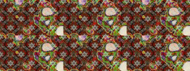 Yumuşak, bahar çiçekleri kahverengi ve gri renklerde. Raster illüstrasyonu. Patlayan çiçekler soyut olarak yerleştirilmiş. Raster deseni.