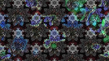 Raster illüstrasyonundaki çiçek desenli çizim. Düz Çiçek Elementleri Tasarımı. Siyah ve gri renkli çiçekler. Renkli Bahar Teması çizim şablonu.