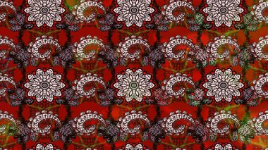 Renkli Bahar Teması eskiz kalıbı. Kahverengi ve kırmızı renkte çiçekler. Raster illüstrasyonundaki çiçek desenli çizim. Düz Çiçek Elementleri Tasarımı.