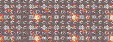 Çiçekli karalama şeklinde Raster çiçek deseni. Raster illüstrasyonu. Gri ve pembe renklerde bahar çiçekleri.