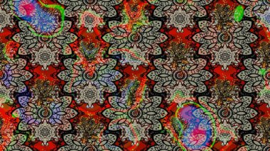 Raster illüstrasyonundaki çiçek desenli çizim. Süslü kumaş deseni. Düz Çiçek Elementleri Tasarımı. Renkli Bahar Teması çizim şablonu.