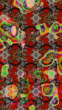 Şirin çiçekli eskiz deseni ve kırmızı ve kahverengi renkli yapraklar, suluboya çiçek deseni, duvar kağıdı, kart ya da kumaş için fayanslı. Raster illüstrasyonu.