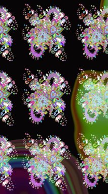 El çizimi Raster çizimi. Çizim çiçek deseni duvar kağıdı, web sitesi arka planı, ambalaj kağıdı, davetiye, broşür, afiş veya web sitesi için kullanılabilir. Parlak elementlerin.