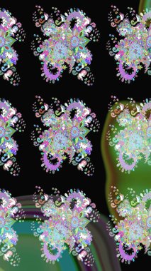 Raster illüstrasyonundaki çiçek desenli çizim. Suluboya tarzında siyah ve yeşil renkte çiçekler.