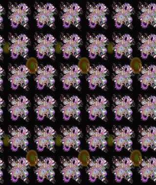 Robot resim. Şirin çiçek elementleri. Siyah ve yeşil renkli çiçekler. Raster illüstrasyonu.