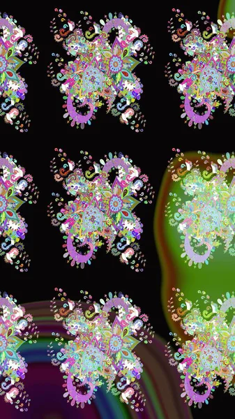 El çizimi Raster çizimi. Çizim çiçek deseni duvar kağıdı, web sitesi arka planı, ambalaj kağıdı, davetiye, broşür, afiş veya web sitesi için kullanılabilir. Parlak elementlerin.