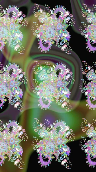 Yeşil ve nötr renklerde çiçekler. Renkli Yaz Temalı eskiz kalıbı. Raster Illustrasyon 'daki Çiçek Deseni' nin son moda çizimi. Düz Çiçek Elementleri Tasarımı.