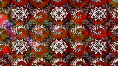 Raster illüstrasyonu. Kahverengi ve kırmızı renkte kahverengi ve kırmızı papatya deseni. Kahverengi ve kırmızı renklerde.