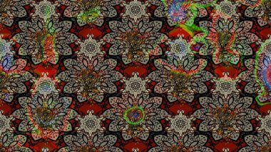 Çiçeksel fantezi tasarımı ve parlak bir arka plan çizimi. Düz Çiçek Elementleri Tasarımı. Renkli Bahar Teması çizim şablonu.