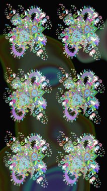 Süslü kumaş deseni. Raster illüstrasyonundaki çiçek desenli çizim. Düz Çiçek Elementleri Tasarımı. Renkli Bahar Teması çizim şablonu.