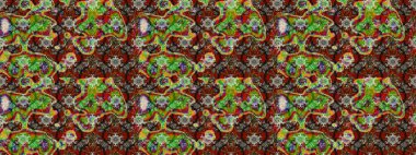 Şirin çiçekli, desenli, kahverengi ve yeşil renkli renkli bir eskiz deseni. El çizimi çiçek çizimi deseni (fayans). Tekstil için suluboya çizim deseni.