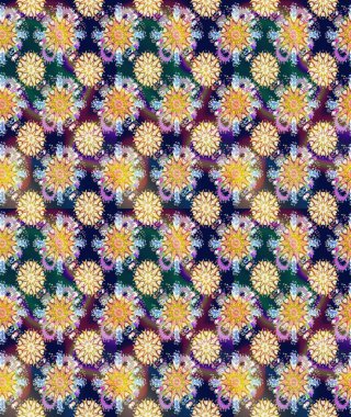 Mavi ve nötr renklerde çiçekler. Kumaş desenli papatya çiçekleri ayrıntıları.