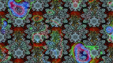 Modern çiçek arkaplanı. Parlak renkli çiçekleri olan ve mavi ve siyah renkli yaprakları olan harika bir çiçek deseni. Halk tarzı. Moda baskıları için zarif bir şablon.