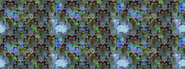 Mavi ve nötr renklere karalamalar çizilmiş çiçek deseni. Raster illüstrasyonu.