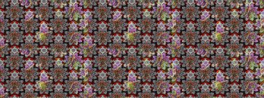 Renkli Yaz Temalı eskiz kalıbı. Gri ve siyah renkli çiçekler. Düz Çiçek Elementleri Tasarımı. Raster illüstrasyonunda çiçek deseni çizimi.