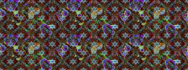 Çiçek desenli çizim. Düz Çiçek Elementleri Tasarımı. Kahverengi ve gri renkli çiçekler. Raster illüstrasyonu. Renkli Bahar Teması eskiz kalıbı. Asya tekstil tarzında.