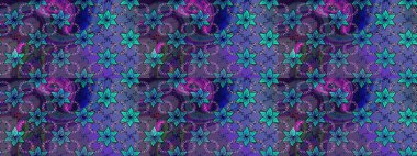 Mor ve mavi renkte çiçekler. Çiçekli karalama şeklinde Raster çiçek deseni. Nazik, narin çiçek arkaplanı.