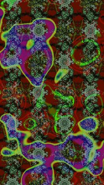 Çiçekli karalama şeklinde Raster çiçek deseni. Raster illüstrasyonu. Yeşil ve gri renklerde bahar çiçekleri..