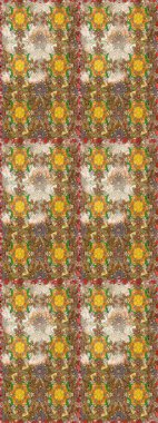 Raster illüstrasyonundaki çiçek desenli çizim. Düz Çiçek Elementleri Tasarımı. Renkli Yaz Temalı eskiz kalıbı. Kahverengi ve bej renkli çiçekler.