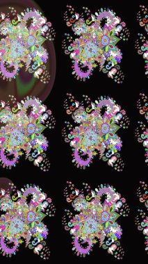 Siyah ve nötr renklerde Asya tekstil tarzında. Raster illüstrasyonu. Çiçek desenini çiz.