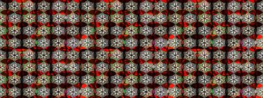 Parlak renkli çiçekleri olan ve kahverengi ve siyah renkli yaprakları olan harika bir çiçek deseni. Halk tarzı. Moda baskıları için zarif bir şablon. Modern çiçek arkaplanı.