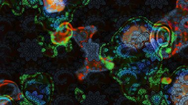 Raster suluboya çiçek deseni, narin çiçekler, siyah ve gri çiçekler, tebrik kartı şablonu. Güzel kumaş deseni.