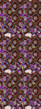 Gri ve kahverengi renkli etnik çiçekli zarif eskiz deseni. Asya Tekstil 'inde Raster Çiçek İllüstrasyonu.