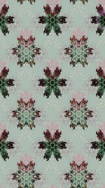 Renkli Bahar Teması eskiz kalıbı. Düz Çiçek Elementleri Tasarımı. Raster Modaya uygun kumaş deseni. Gri renkli şirin çiçek deseni.