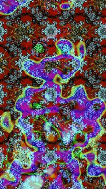 Raster illüstrasyonu. Mavi ve kırmızı renklerde. Güzel kumaş deseni. Raster illüstrasyonunda çiçek deseni çizimi.