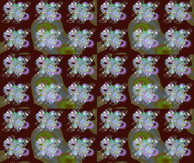 Kahverengi ve yeşil renkli çiçekler. Raster illüstrasyonu. Renkli Bahar Teması eskiz kalıbı. Çiçekli çiçek deseni, suluboya. Düz Çiçek Elementleri Tasarımı.