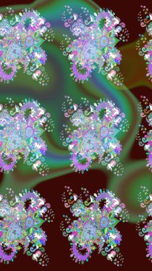 Çiçekli el çizimi çizimi deseni. Modern gelişim yeşil ve kahverengi raster arka plan duvar kağıdı resimleme klasik çizgili iz sürme desenli çiçekler, çiçekli süsler.