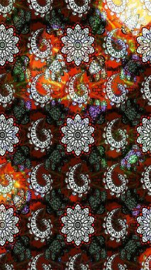 Taslak dekoratif arka plan, çiçek mandala. Raster illüstrasyonu. Çiçek. Siyah ve kahverengi renklerde.